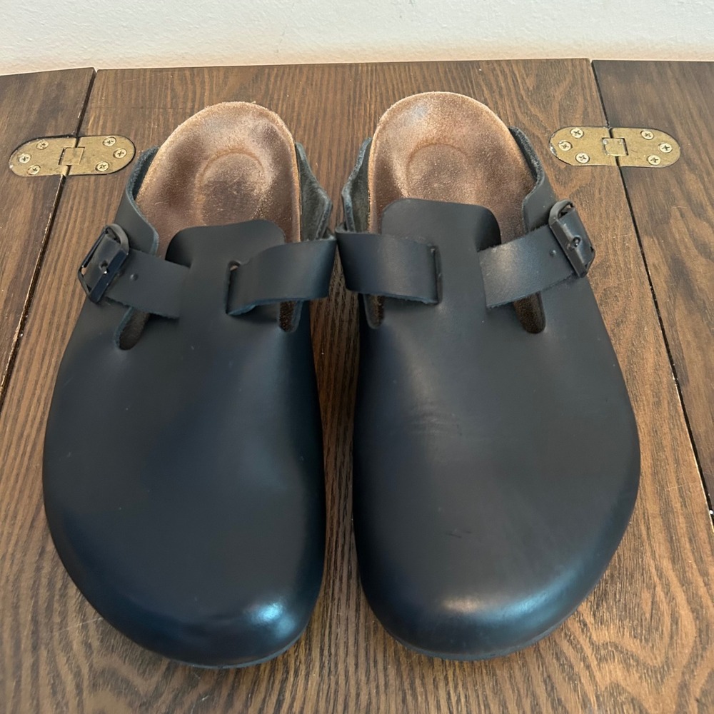 Birkenstock Boston Black Leather Clogs Mules EU 39 L8 M6